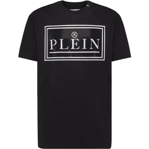 Schwarzes T-Shirt mit Strass-Logo , Herren, Größe: S - Philipp Plein - Modalova