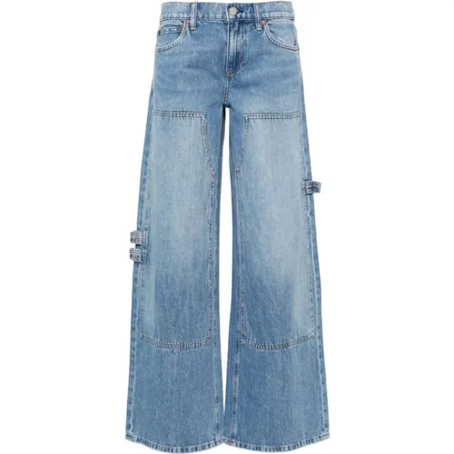 Blaue Jeans mit weitem Bein und gewaschenem Denim , Damen, Größe: W26 - alice + olivia - Modalova