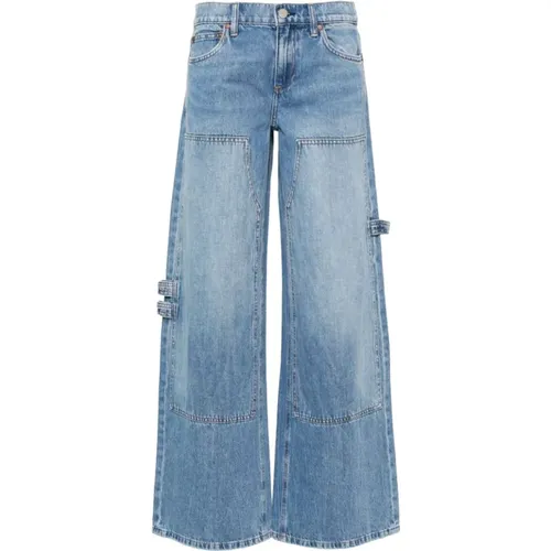 Blaue Jeans mit weitem Bein und gewaschenem Denim , Damen, Größe: W28 - alice + olivia - Modalova