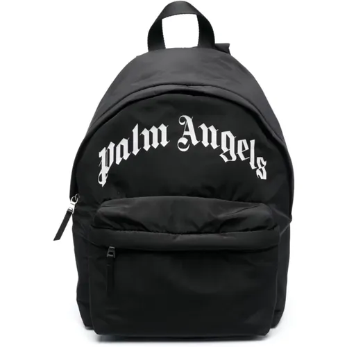 Schwarzer Rucksack mit Gebogenem Logo , Herren, Größe: ONE Size - Palm Angels - Modalova