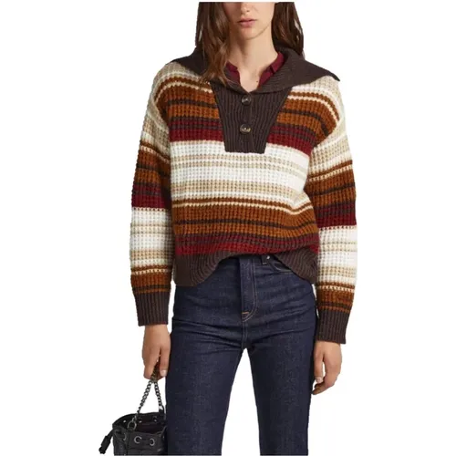 Gestreifter Polo-Ausschnitt Acrylpullover , Damen, Größe: L - Pepe Jeans - Modalova