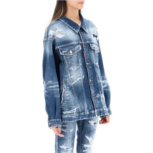 Oversized-Jacke aus Zerstörtem Denim , Damen, Größe: 2XS - Dsquared2 - Modalova