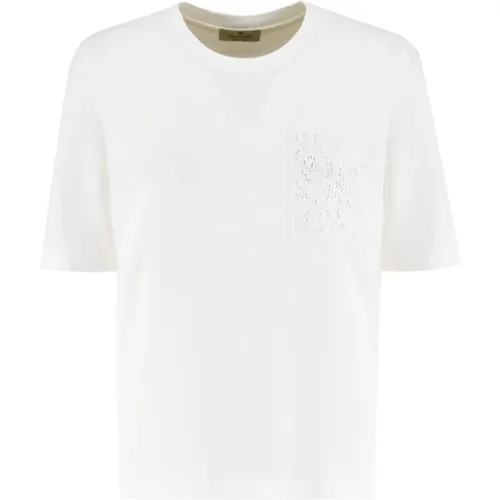 Besticktes T-Shirt mit Rundhalsausschnitt für Frauen , Damen, Größe: XS - Panicale - Modalova