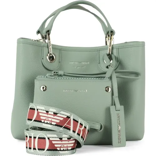 Hammered effect medium handbag with logo , female, Sizes: ONE SIZE - Emporio Armani - Modalova
