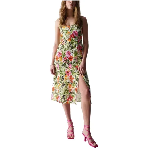 Floral Midi Linen Dress , female, Sizes: M, S, L, XL - Salsa - Modalova