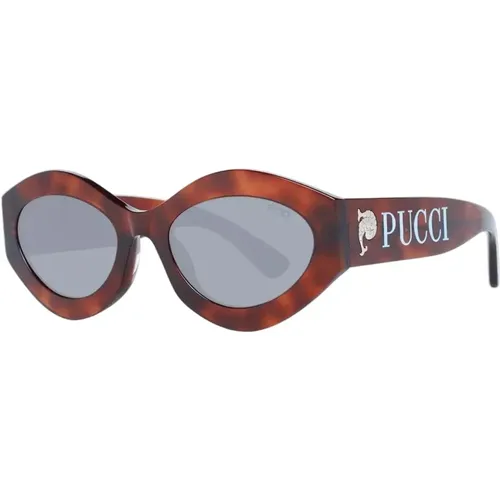 Braune Ovale Kunststoff-Sonnenbrille mit Grauen Gläsern - EMILIO PUCCI - Modalova