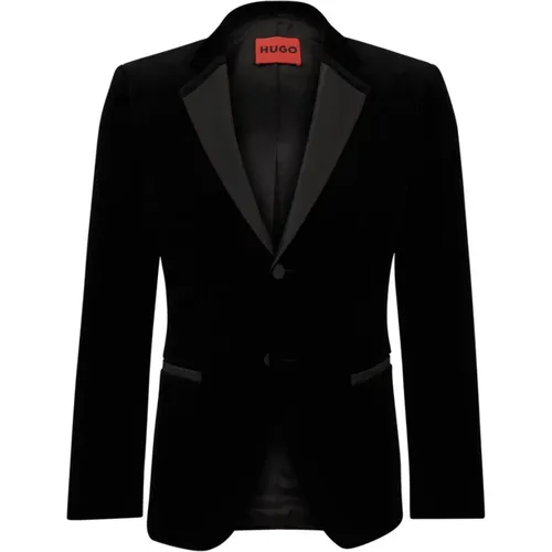 Velour Blazer with Satin Revers , male, Sizes: M - Hugo Boss - Modalova