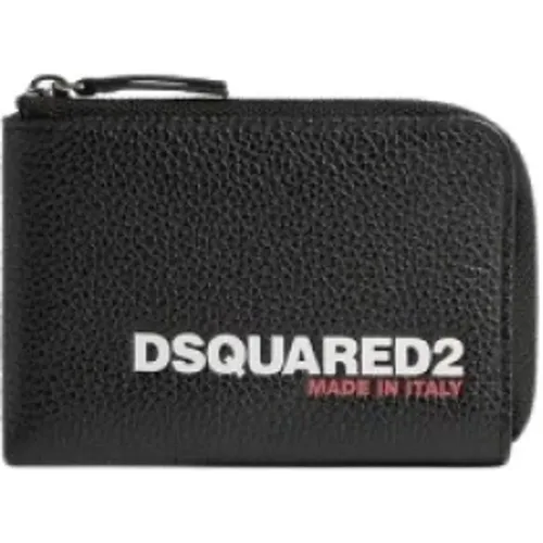 Texturierte Schwarze Lederbrieftasche mit Reißverschluss - Dsquared2 - Modalova