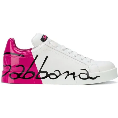 Fuchsia Leather Sneaker with Split Logo , female, Sizes: 2 1/2 UK - Dolce & Gabbana - Modalova