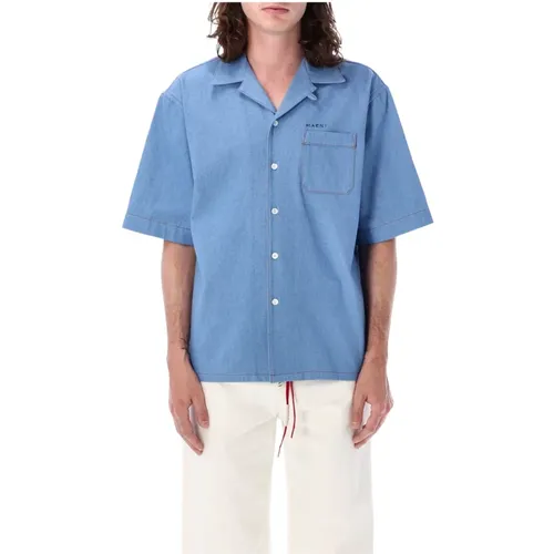 Azure Short Sleeve Cotton Bowling Shirt , male, Sizes: L, M, XL - Marni - Modalova
