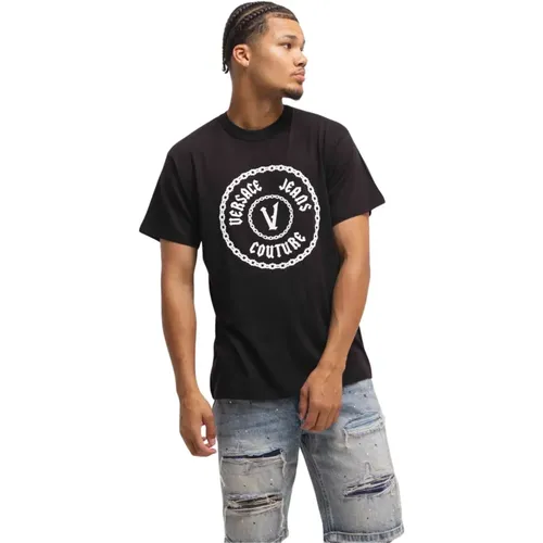 Ketten T-Shirt Schwarz/Weiß Herren , Herren, Größe: 2XL - Versace Jeans Couture - Modalova