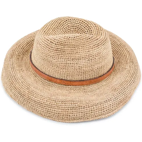 Straw Hats with Tan Leather Trim , female, Sizes: ONE SIZE - Ibeliv - Modalova