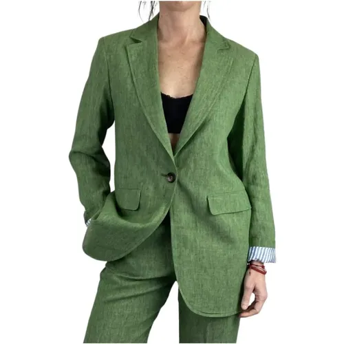 Grüne Faden Americana Jacke mit Gestreiftem Futter , Damen, Größe: M - Diega - Modalova