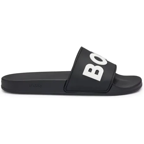 Schwarze Printed Slip-On Slippers , Herren, Größe: 45 EU - Hugo Boss - Modalova