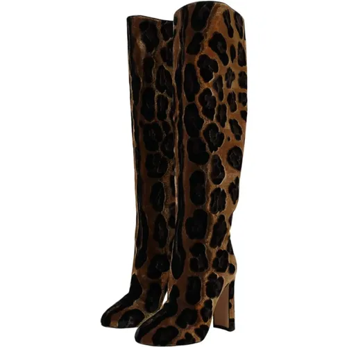 Giraffe Velvet Knee High Boots , female, Sizes: 5 1/2 UK, 5 UK, 3 UK, 3 1/2 UK - Dolce & Gabbana - Modalova