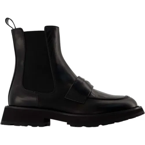 Punk Ankle Boots - Schwarz/Weiß Leder , Herren, Größe: 41 EU - alexander mcqueen - Modalova