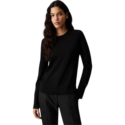 Schwarzer Merinowoll-Crew-Neck-Pullover , Damen, Größe: XS - Calvin Klein - Modalova