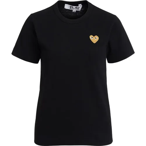 T-shirt with Golden Heart Patch , female, Sizes: M - Comme des Garçons Play - Modalova