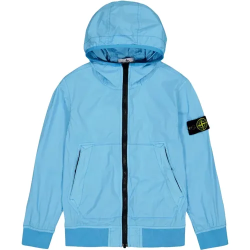 Blaue Windjacke Mit Kapuze - Stone Island - Modalova