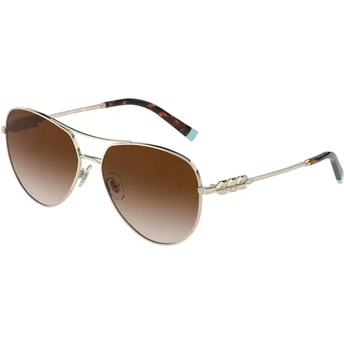 Pale Gold/Brown Shaded Sunglasses , female, Sizes: 59 MM - Tiffany - Modalova