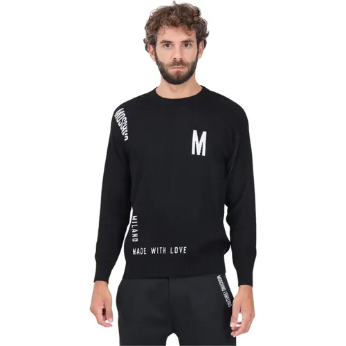 Schwarzer Crewneck Pullover mit Logo-Einlage , Herren, Größe: S - Moschino - Modalova