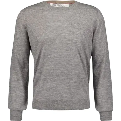 Premium Wool Jumper Grey , male, Sizes: XL, L - BRUNELLO CUCINELLI - Modalova