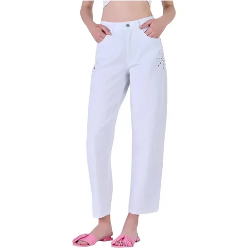 Weiße Denim Straight Leg Bestickte Jeans , Damen, Größe: W29 - Silvian Heach - Modalova