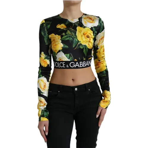 Blumen Cropped Bluse , Damen, Größe: XS - Dolce & Gabbana - Modalova