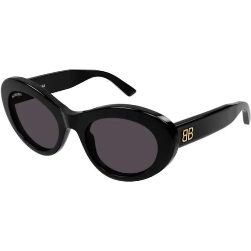 Schwarzer Rahmen Graue Linse Sonnenbrille , Damen, Größe: 55 MM - Balenciaga - Modalova