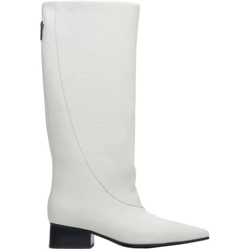 Damen Weiße Weitschaftstiefel aus echtem Leder Er00113580 - Estro - Modalova