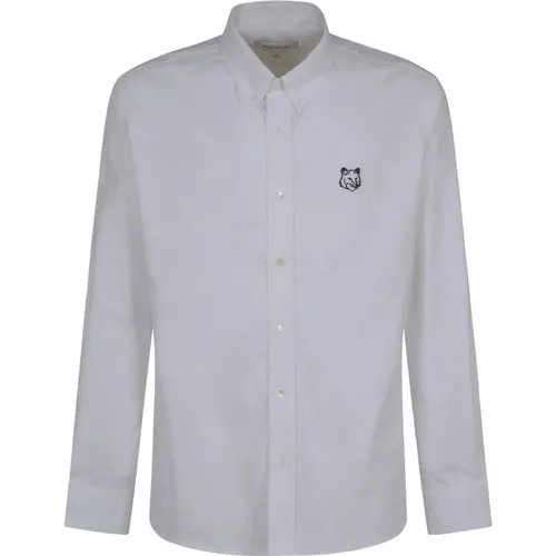 Fox Head Casual Hemd Weiß,Weißes Oxford Baumwollhemd mit Fox Logo Stickerei - Maison Kitsuné - Modalova