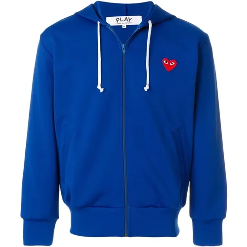 Blaues Play Sweatshirt mit Reißverschluss und Besticktem Logo - Comme des Garçons Play - Modalova