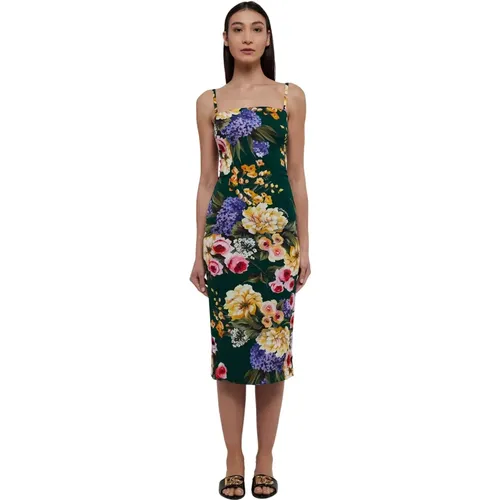 Flower Print Midi Cotton Dress , female, Sizes: S, XS - Dolce & Gabbana - Modalova