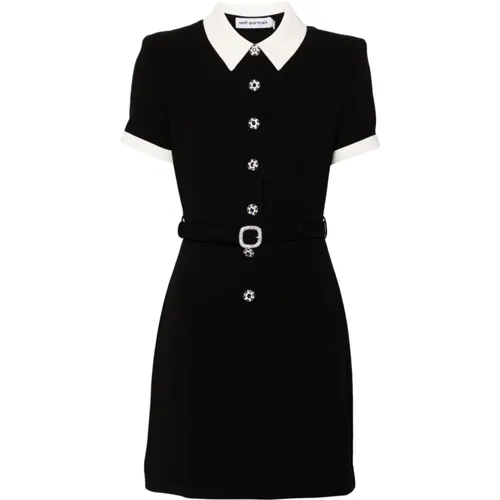 Crepe Dress Crystal Buttons , female, Sizes: 2XS, XS - Self Portrait - Modalova