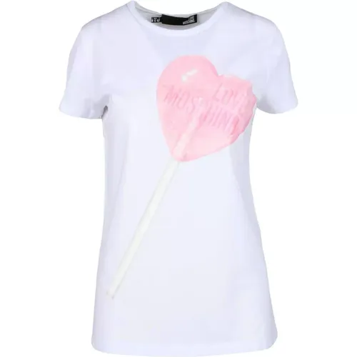 Baumwolle Spandex T-shirt , Damen, Größe: M - Love Moschino - Modalova