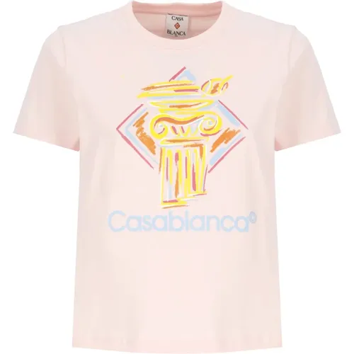 Rosa Baumwoll-T-Shirt mit Diamant-Print , Damen, Größe: S - Casablanca - Modalova