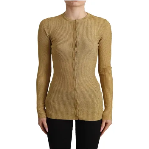 Luxuriöser Goldener Viskose Blend Cardigan Pullover , Damen, Größe: 3XS - Dolce & Gabbana - Modalova