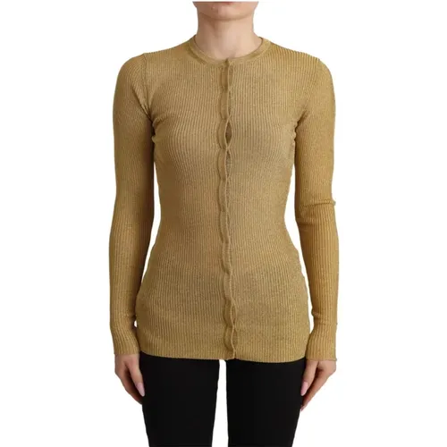 Luxuriöser Goldener Viskose Blend Cardigan Pullover , Damen, Größe: S - Dolce & Gabbana - Modalova