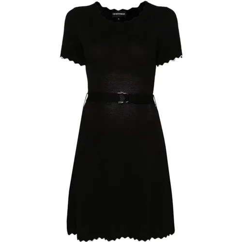 Schwarzes 3D-Strick A-Linien Kleid , Damen, Größe: 2XS - Emporio Armani - Modalova