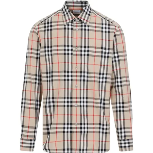 Checked Cotton Shirt Brown Ss24 , male, Sizes: XL, S, M - Burberry - Modalova