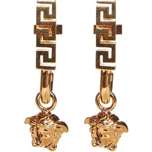 Gold Greca Medusa Drop Earrings , female, Sizes: ONE SIZE - Versace - Modalova