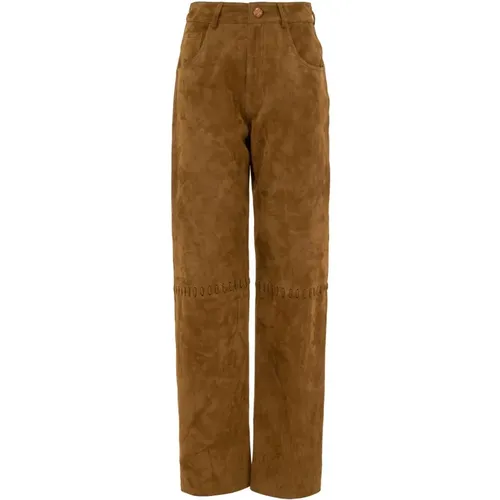 High-waisted suede pants with braided detail , female, Sizes: 2XS - MVP wardrobe - Modalova