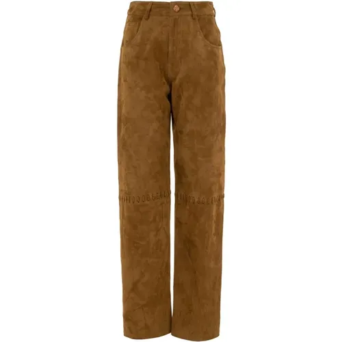 High-waisted suede pants with braided detail , female, Sizes: XS, 2XS - MVP wardrobe - Modalova