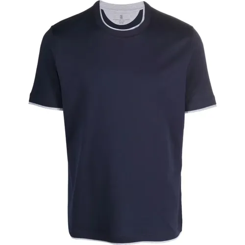 Blaues Baumwoll Crew Neck T-Shirt , Herren, Größe: 3XL - BRUNELLO CUCINELLI - Modalova