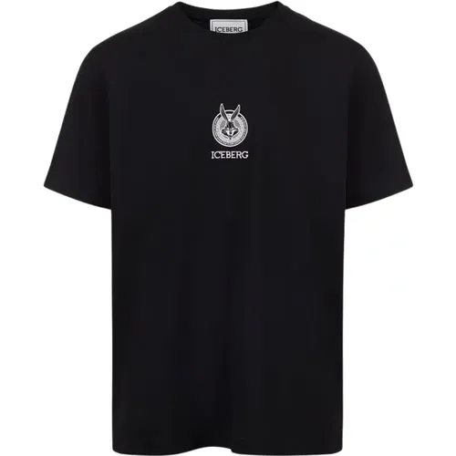 T-Shirt mit Cartoon-Grafik und Logo,Schwarze T-Shirts,T-Shirt mit Cartoon-Grafik - Iceberg - Modalova
