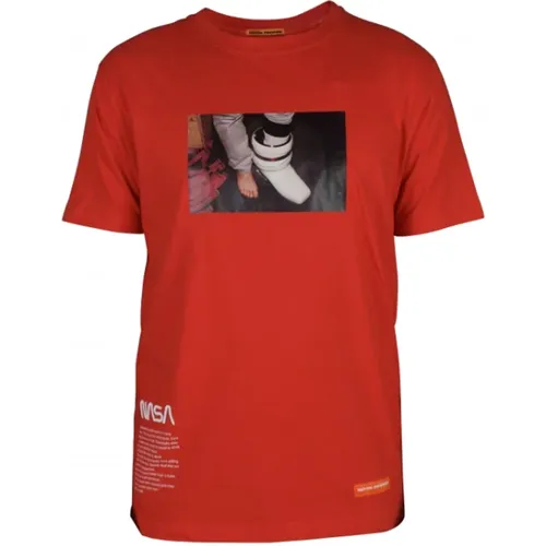 Rotes Off-White Caravaggio Logo T-Shirt , Herren, Größe: S - Heron Preston - Modalova