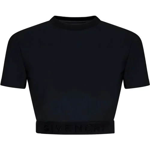 Schwarze gerippte Crewneck T-Shirts und Polos , Damen, Größe: M - Givenchy - Modalova