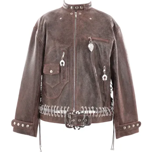 Leather Jacket with Charm and Snap Buttons , female, Sizes: M - Chopova Lowena - Modalova