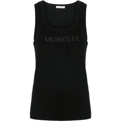 Schwarzes ärmelloses Top mit gesticktem Logo , Damen, Größe: M - Moncler - Modalova