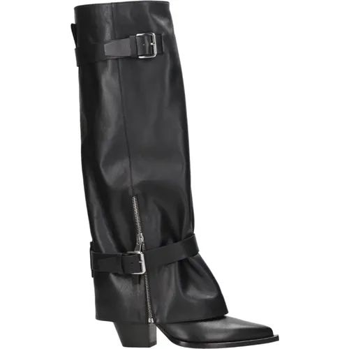 Schwarze Leder-Westernstiefel mit Schnallen , Damen, Größe: 36 EU - Elena Iachi - Modalova